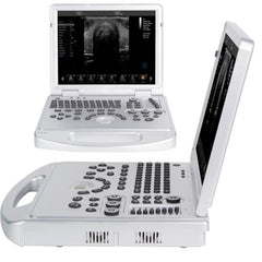 Portable ultrasound scanner with color Doppler convex probe and screen for 128 elements