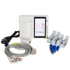 3-channel portable ECG machine with 7-inch touch screen LCD equipped with 2-lead electrodes and universal voltage compatibility
