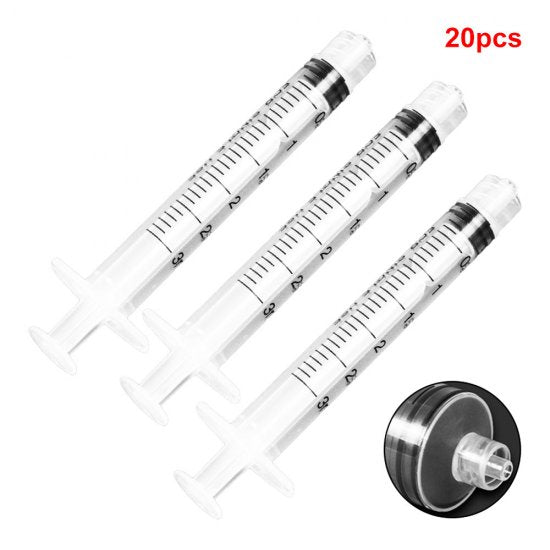 20pcs 3ml/cc Plastic Luer Lock Syringe,Individually for Measuring Liquids Scientific Labs,Refilling, Feeding Pets