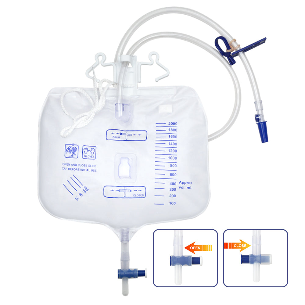 5 Pack 2000ML Urine Drainage Bags with Anti-Reflux Chamber