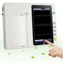 3-channel portable ECG machine with 7-inch touch screen LCD equipped with 2-lead electrodes and universal voltage compatibility