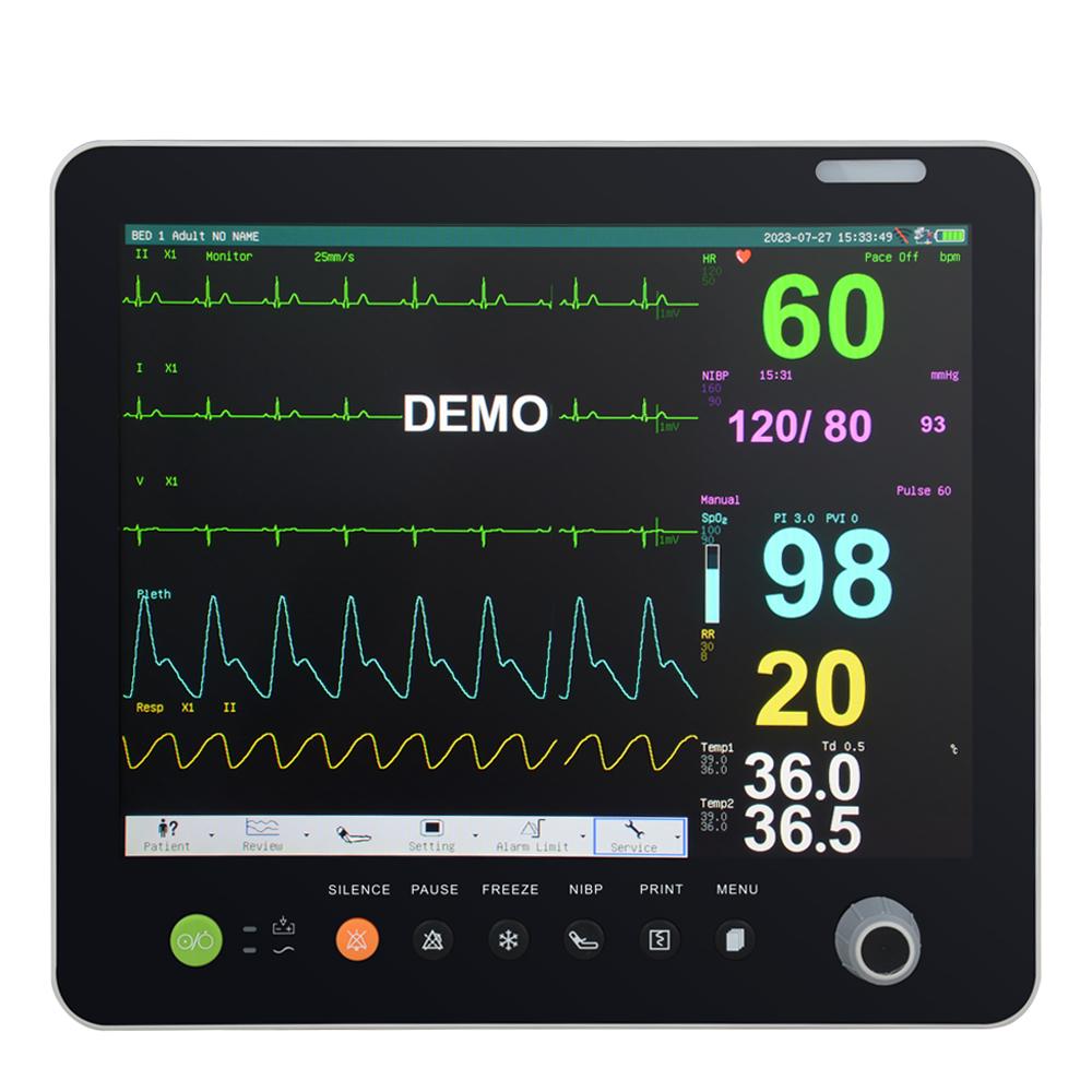 15-inch touch screen modular plug-in portable multi-parameter monitor ECG non-invasive blood pressure respiration temperature blood oxygen saturation blood pressure