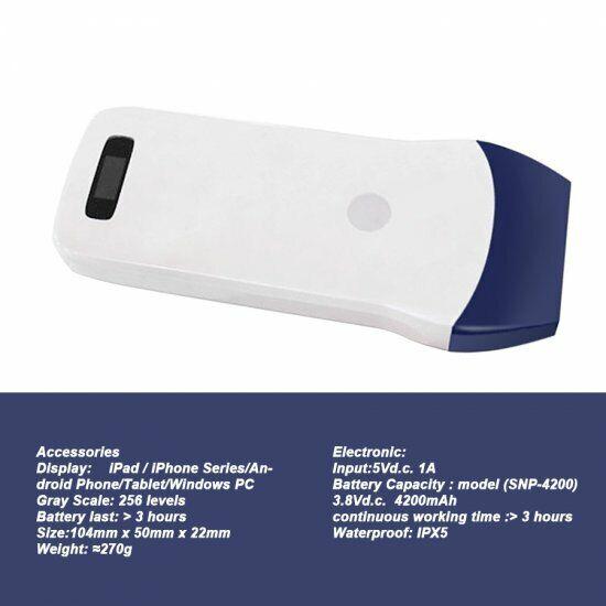 Wireless Color Doppler Ultrasound Scanner with 32 channels, 10Mhz frequency, 128 elements and 10m range