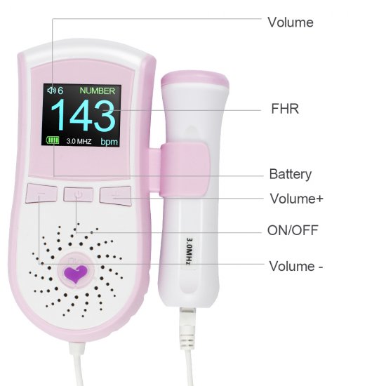 Portable color LCD display fetal heart monitor probe dual interface display