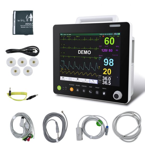 Portable Multi-parameter 12&15 Inch Modular Plug-in Patient Monitor ECG NIBP RESP TEMP SPO2 PR